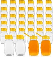 FVIEXE 30 Pack 8oz Plastic Honey Squeeze Bottles with Yellow Flip Top Lids - Bulk Honey Jars for Mess-Free Storing & Dispensing