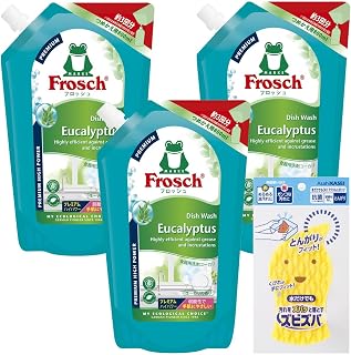 フロッシュ食器用洗剤ユーカリつめかえ用800mlプレミアム3本セット+ズビズバスポンジ付き