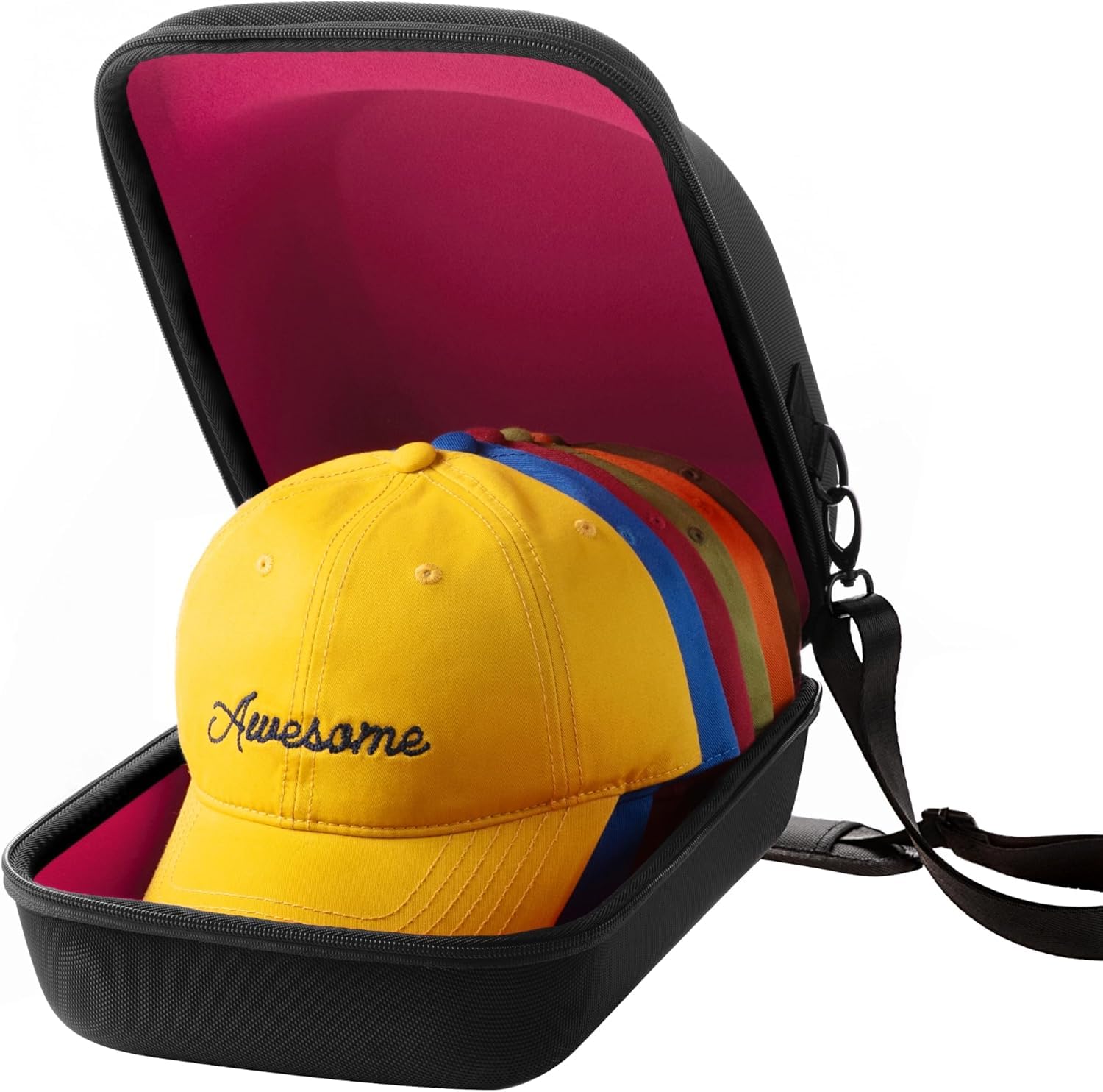 OZUECCR Hard Hat Travel Case for Baseball Caps, Holds 6 Caps, Inner Pink