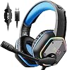 EKSA E1000 Audífonos gamer, para computadora con micrófono con cancelación de ruido y luz RGB, sonido envolvente 7.1, compatible con PC, consolas PS4 PS5, laptop (azul) 1