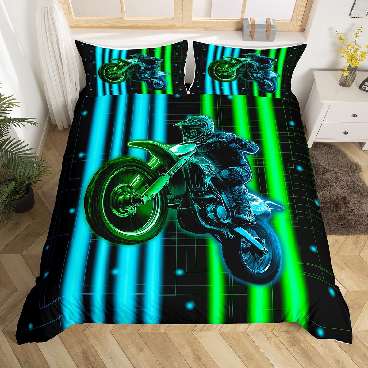 Homemissing Dirt Bike Kids Bedding Set,Boys Girls Cot Size,Racing Motocross Rider Duvet Cover,Extreme Sports Comforter Cover,3D Pattern Bedclothes Colorful Modern Bedroom Decor — image 1