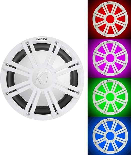 KICKER 45KM102 10" 350w Marine Boat Subwoofer SVC Sub KM10+White Grille w/LED's