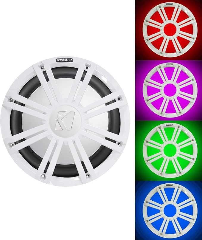 KICKER 45KM102 10" 350w Marine Boat Subwoofer SVC Sub KM10+White Grille w/LED's