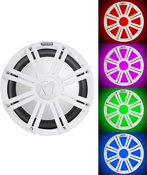 KICKER 45KM102 10" 350w Marine Boat Subwoofer SVC Sub KM10+White Grille w/LED's