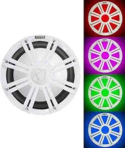 KICKER 45KM102 10" 350w Marine Boat Subwoofer SVC Sub KM10+White Grille w/LED's