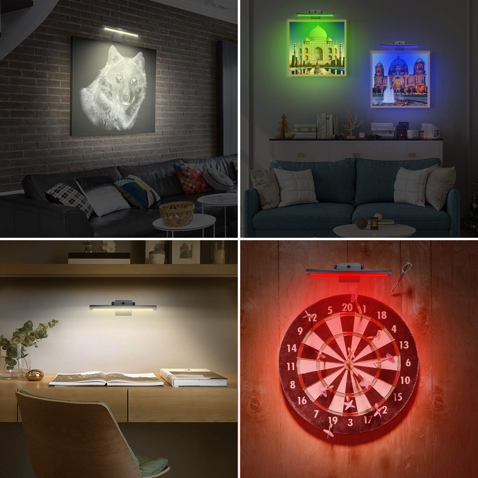 BIGLIGHT Luce di Immagine Wireless con Telecomando, Lampada da Parete Ricaricabile, 4 Modalità di Illuminazione, 12 Colori Luce di Riempimento Dello Specchio Anteriore,Temporizzazione Regolabile, Nero