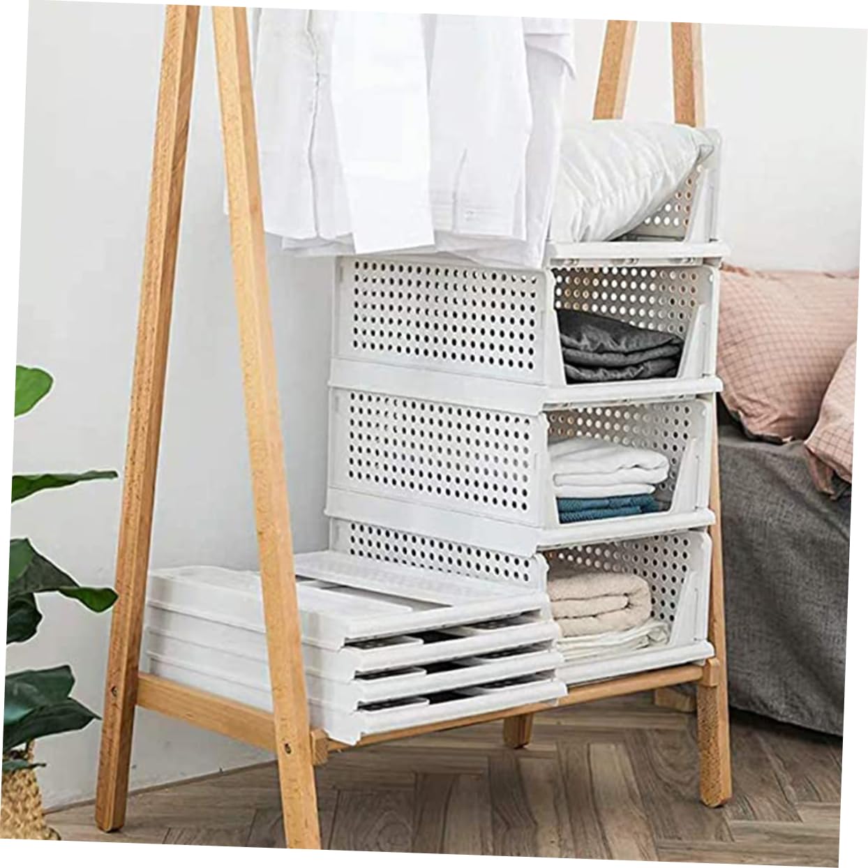 Este Conjunto de 2 contenedores Plegables apilables para Armario nizer - Cajas de Almacenamiento de plástico para cajones de Armario y Dormitorio - Almacenamiento eficiente de Ropa y accesor