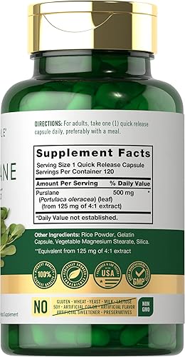 Miniatura 2 de Carlyle Cápsulas de verdolaga | 500mg | 120 unidades | Extracto de Portulaca Oleracea | Suplemento sin OGM, sin gluten