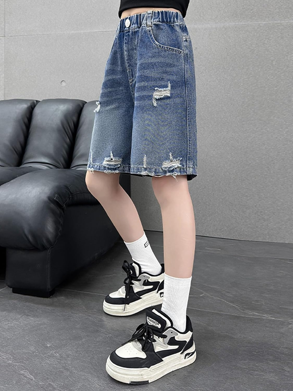Rolanko Girls Denim Shorts Wide Leg Jean Short Knee Length Baggy Jorts Y2k for Kids School Daily Holiday Streerwear Age 7-14
