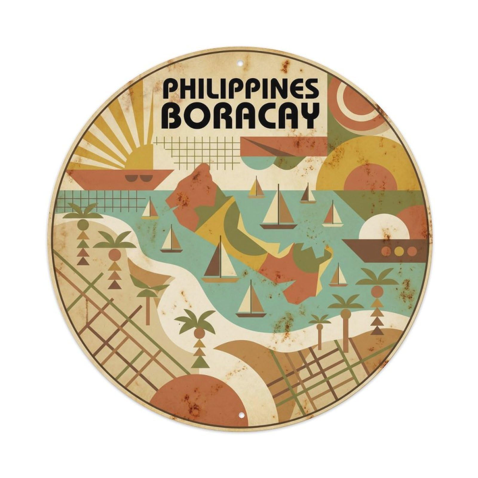 Olyhtr 8X8inch Classic Style Boracay Island Philippines Southeast Asia Geometric Metal Tin Sign