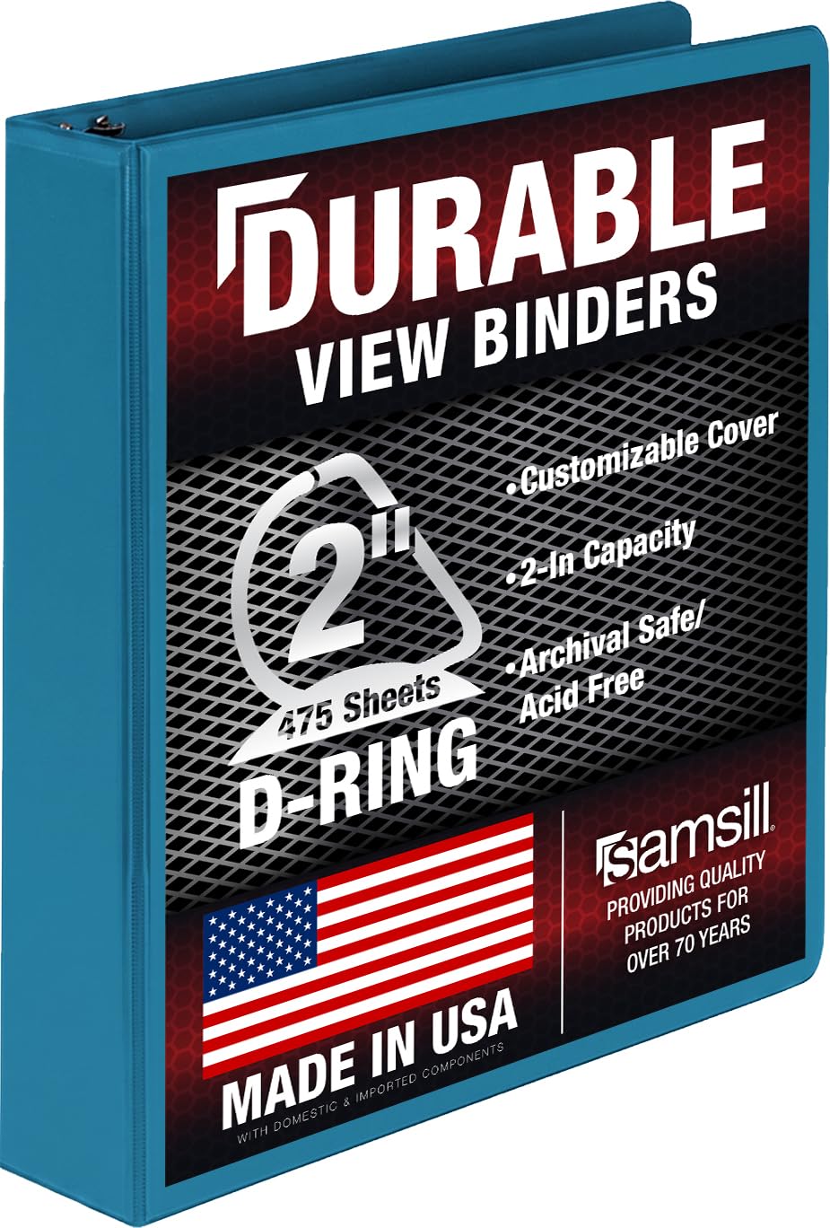 Samsill Durable 2 Inch Binder, D Ring Binder, Customizable Clear View Cover, Blue Coconut, Holds 475 Pages