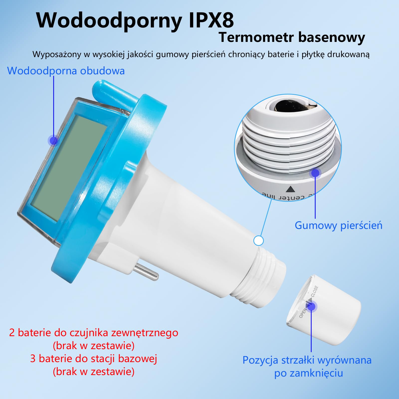 KETOTEK Cyfrowy termometr basenowy, pływający, zasięg 60 m, wodoszczelność IPX8, precyzyjny termometr do wanny, stawu, akwarium, zasilanie energią słoneczną i z akumulatora | Zasięg 60 m, wodoszczelność IPX8, precyzyjny termometr do wanny, stawu, akwarium