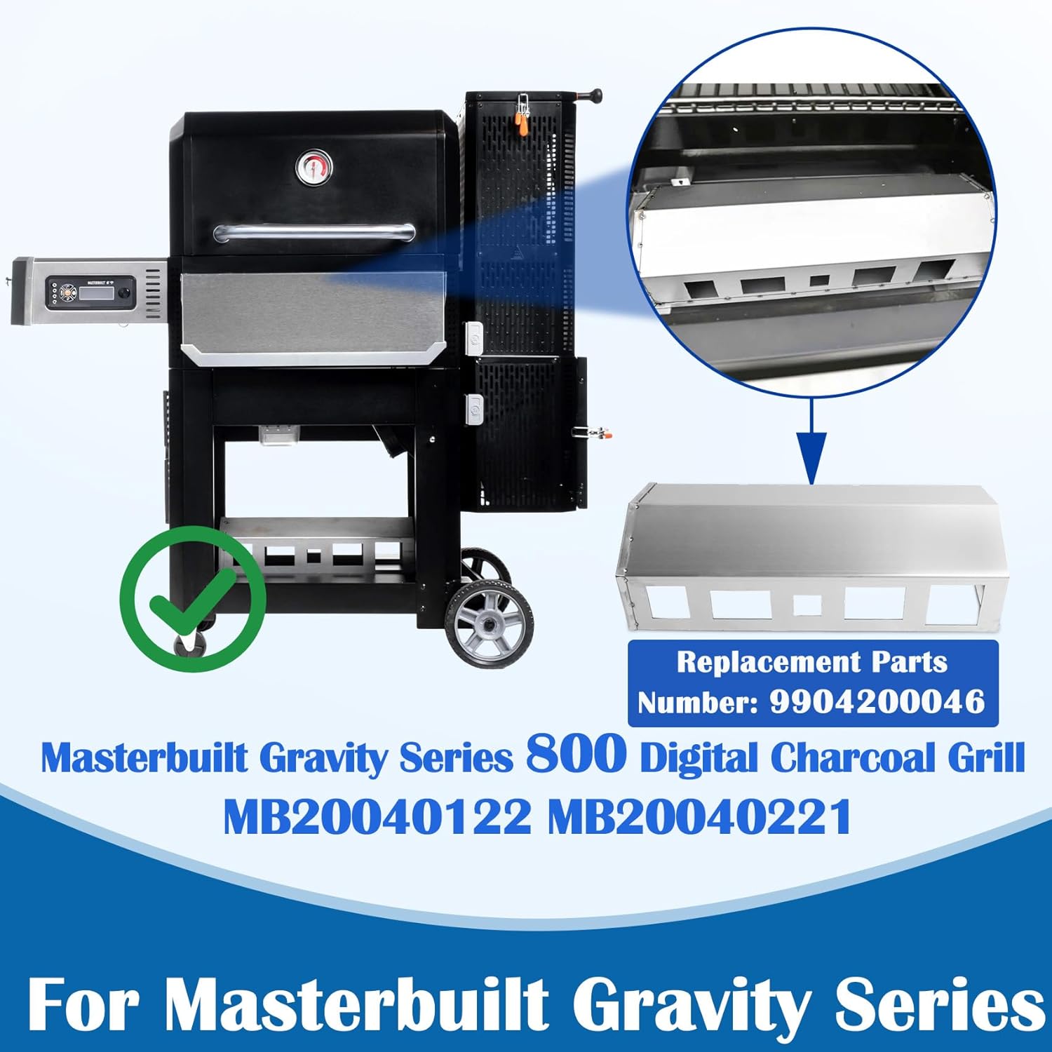 SafBbcue 9904200046 Heat Manifold for Masterbuilt Gravity Series 800 Digital Charcoal Grill and Smoker Parts, for Masterbuilt 800 MB20040122 MB20040221 Heat Manifold Replacement Kit, Stainless Steel