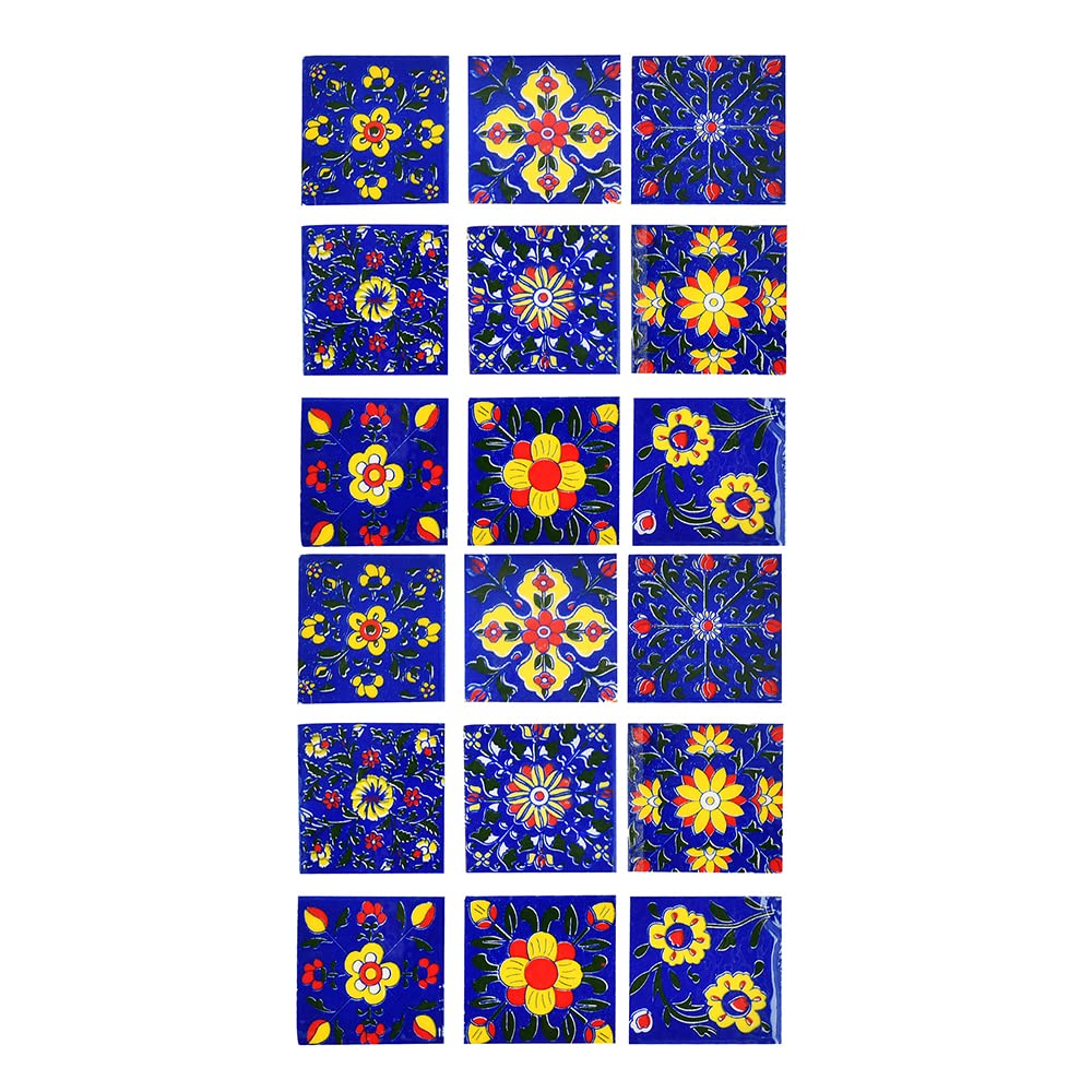 Artook Decor Blue Pottery Blue Color 2x2 inch Tiles (Pack of 18)