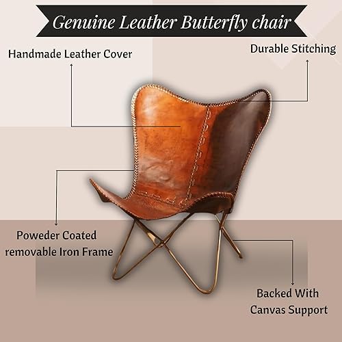 Miniatura 3 de Sillas de cuero para sala de estar, hechas a mano, mariposa para adultos, marco de hierro plegable con revestimiento de polvo, silla vintage para