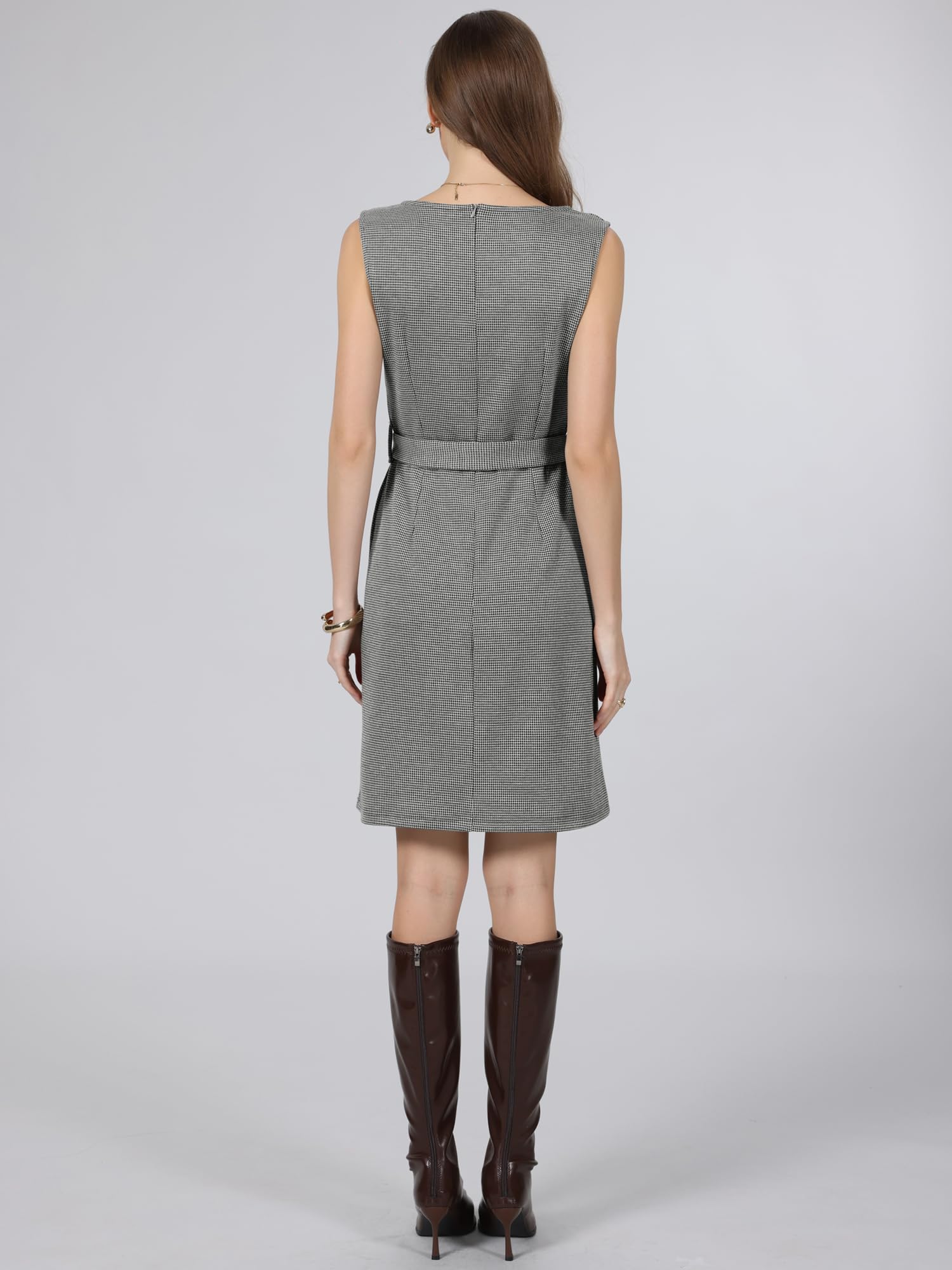 Hobemty Damen Elegant Kleid U-Boot Ausschnitt Etuikleider mit Gürtel