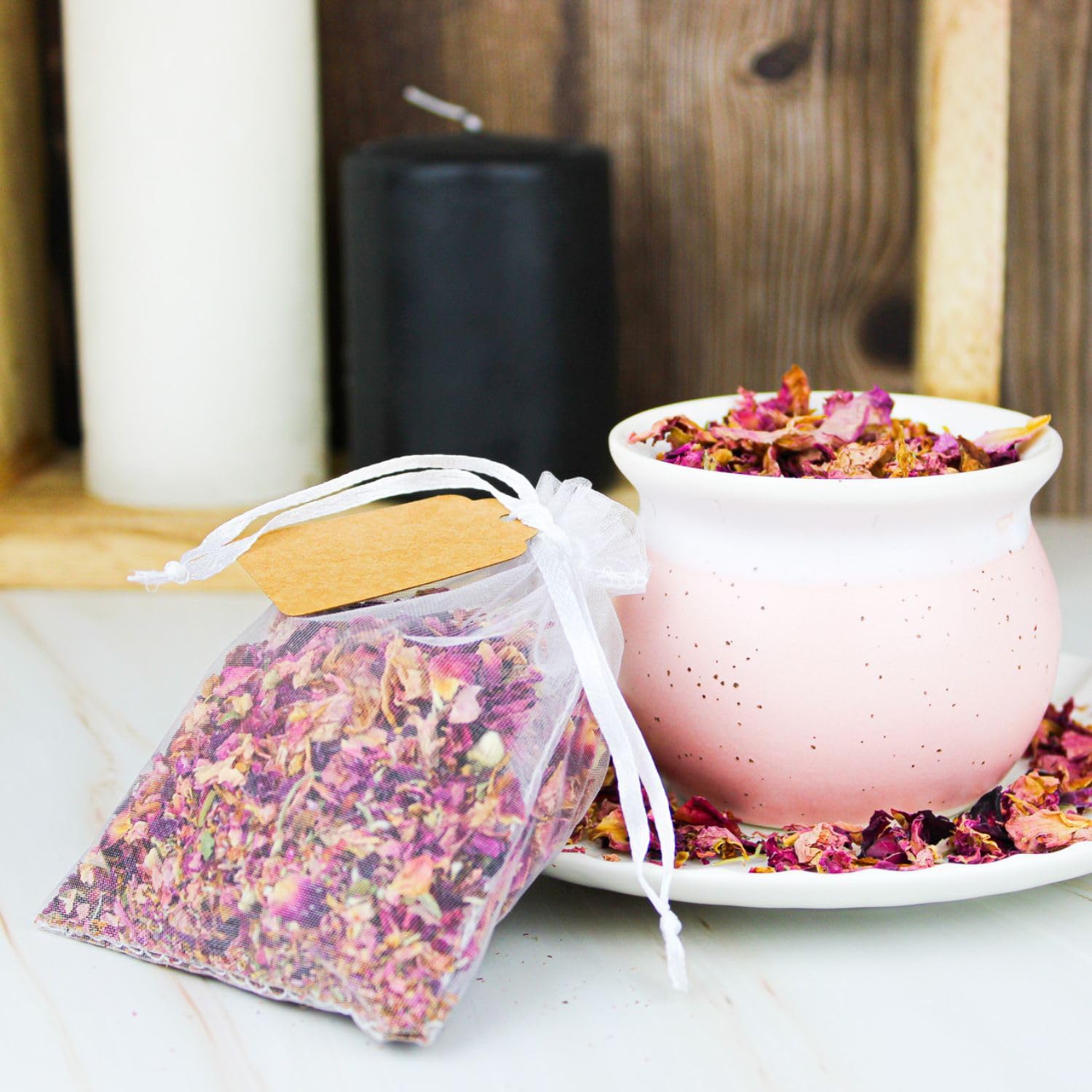 CULTIVEA Vassoio 36 sacchetti fiori secchi naturali Rose Decorazione matrimonio Coriandoli Petali rosa essiccati