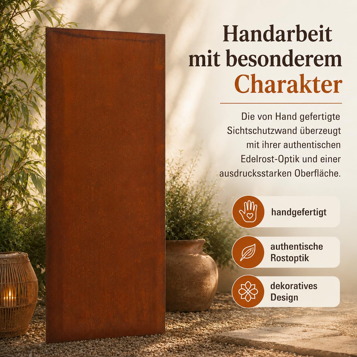 Edelrost Garten Sichtschutz aus Metall Rost Gartenzaun Gartendeko Edelrost Sichtschutzwand 1mm 031506-1 B75*H150cm