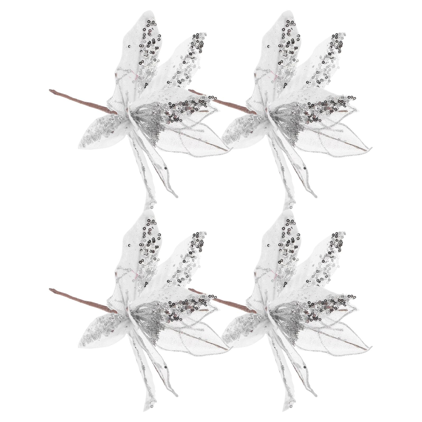 6 Stück Silber Glitzer Weihnachtsstern Handgefertigte Künstliche Weihnachtsblumen für Baumdekoration Festlicher Poinsettia Strauß Vielseitig für Innen Außen und