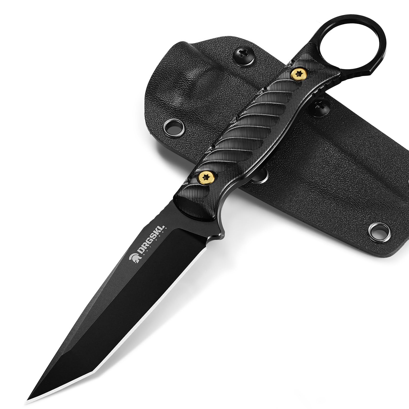 DRGSKL Camping Outdoor Messer Survival, Scharf Vielseitiges Bushcraft Messer Full Tang, Jagdmesser Feststehender Klinge mit Hoher Härte Klinge, Griff mit Ring