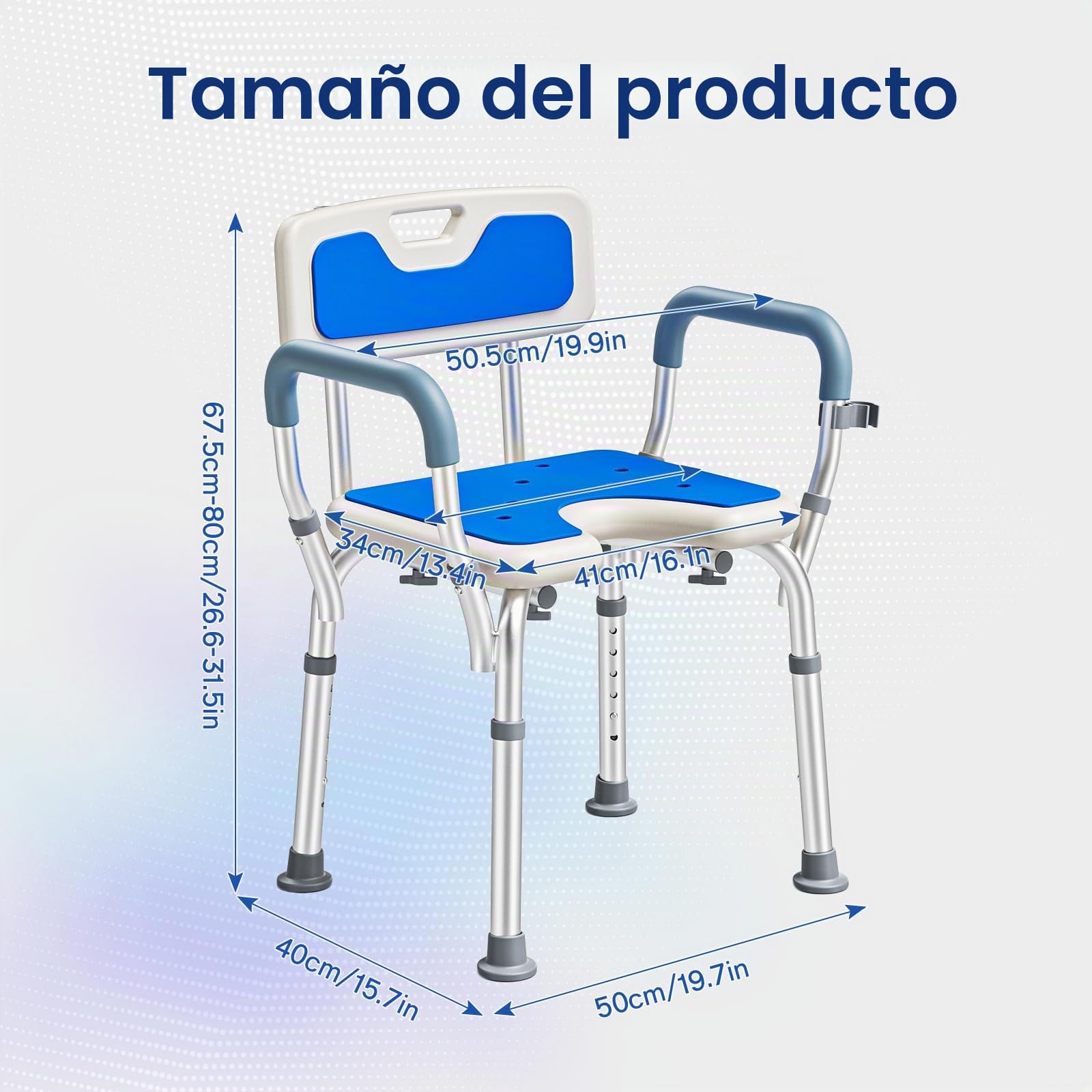 Silla de Ducha con Brazos y Respaldo, Asiento de Ducha Ajustable Taburete de Baño Antideslizante Forma U para Ancianos Discapacitadas Embarazadas