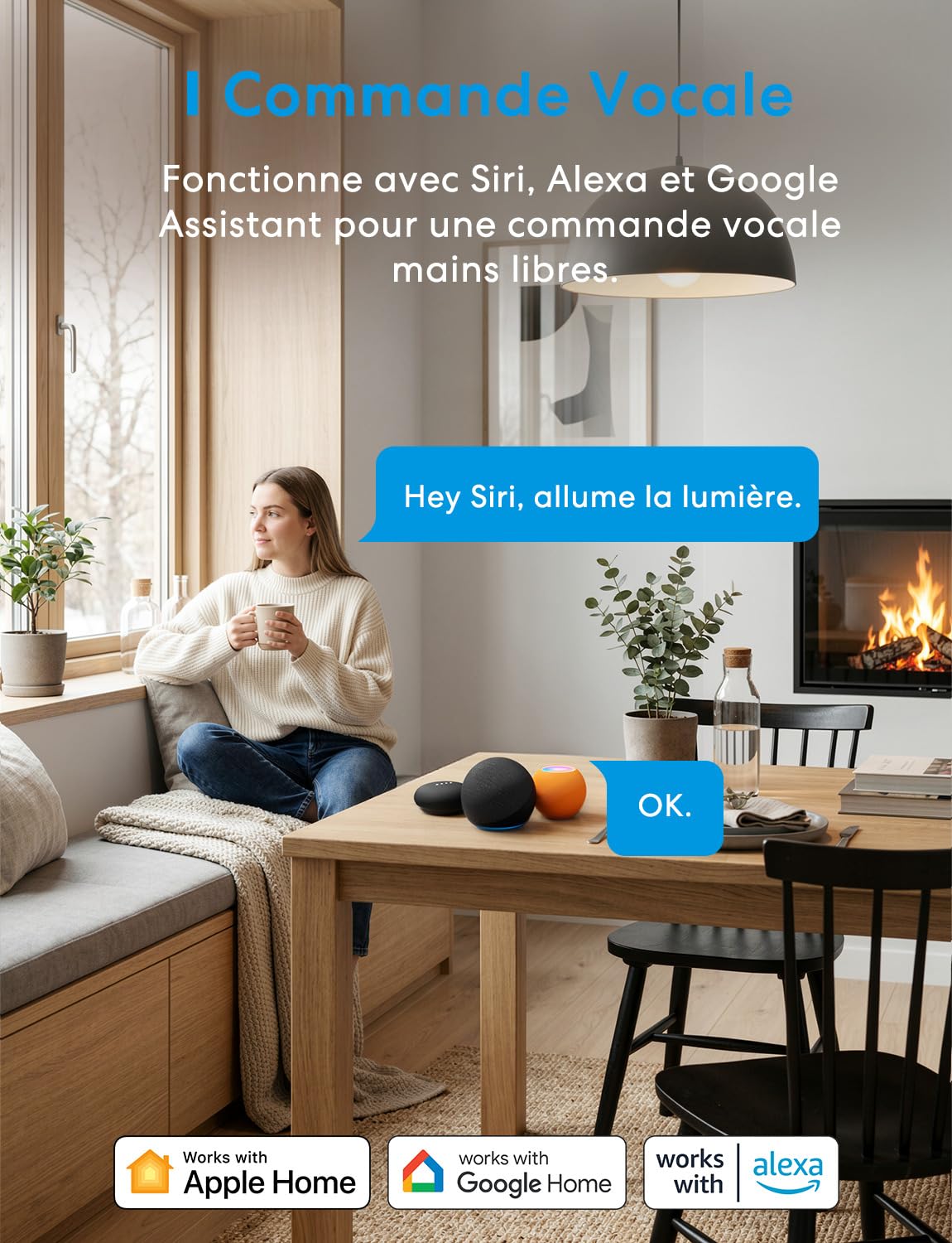 Meross Interrupteur Connecté Matter 60mm Fil Neutre Requis Commande Éclairage Suivi Conso Énergie Compatible Apple HomeKit Alexa Google Home