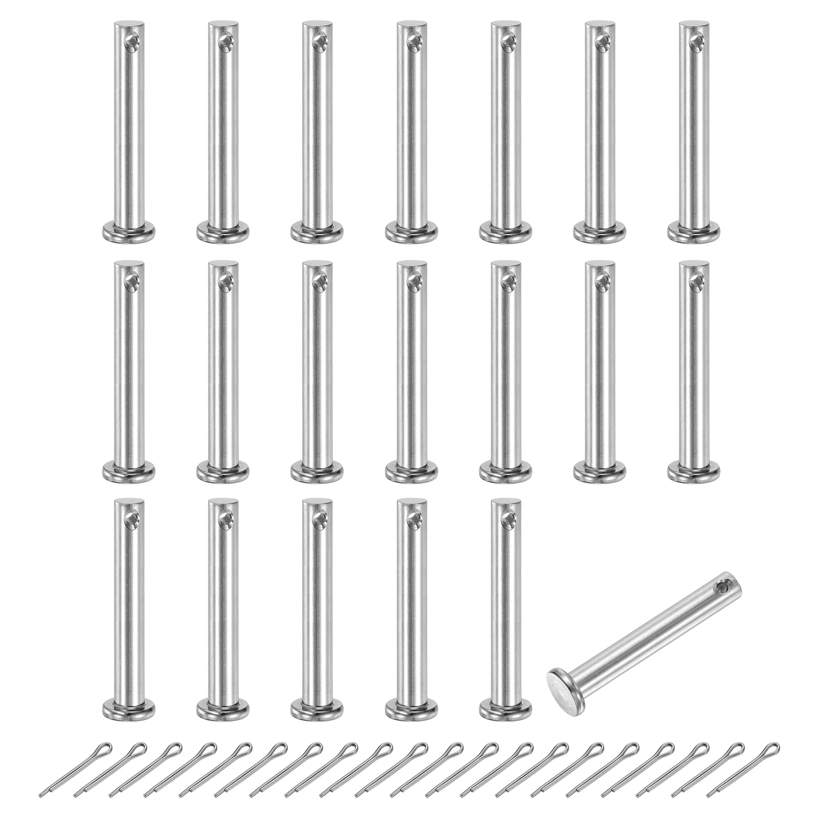 sourcing map 20Pcs M6x40mm Clevis Pins, 304 Stainless Steel Single Hole Flat Head Clevis Pin Hairpin Location Pin with Cotter Pins for Trailer Latch Mechanics Repair Furniture Installation