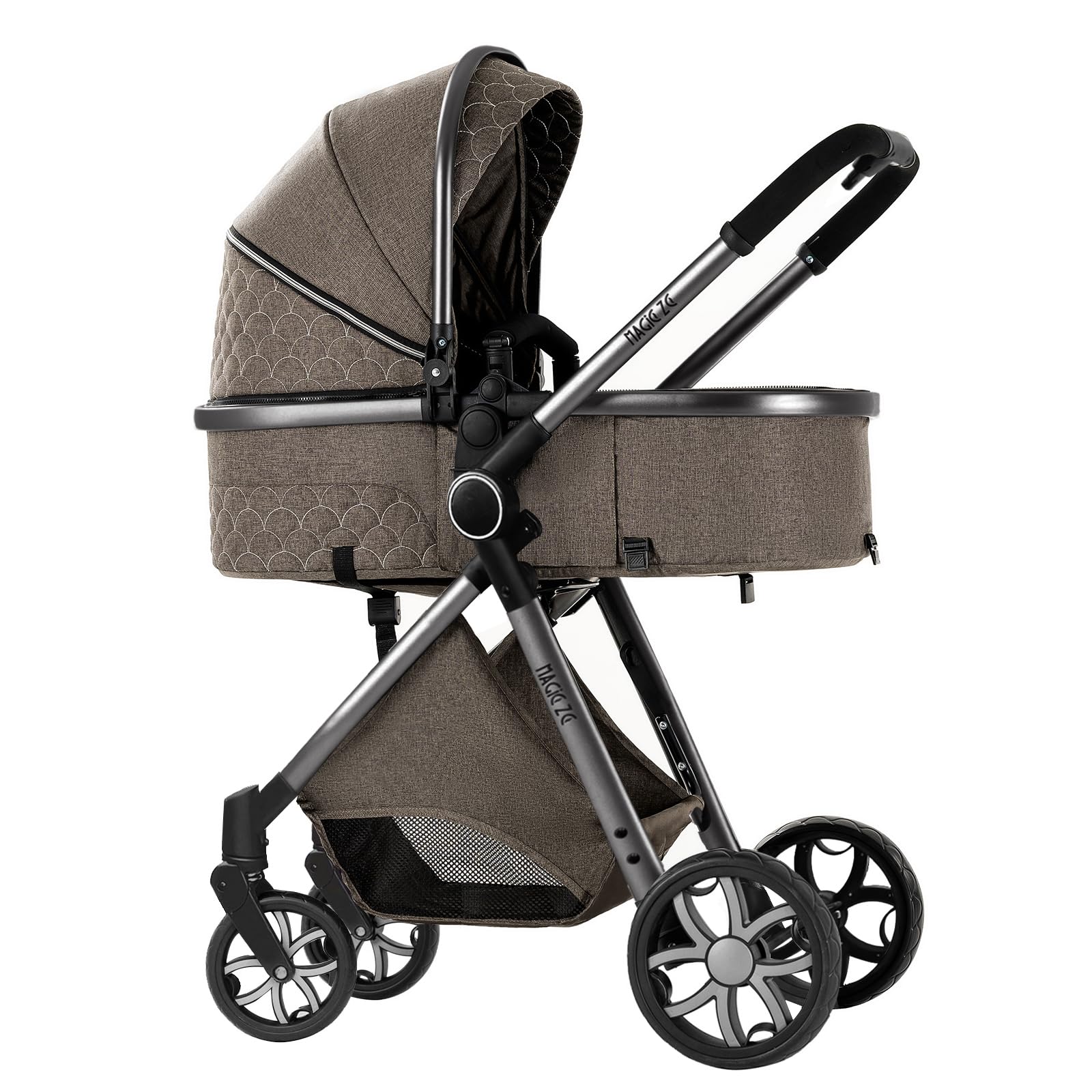 MoLi Kinderwagen 3 in 1, Kinderwagen mit Umkehrbarem Doppelschiebemodus, Buggy mit Großer Bequemer Babywanne, Kombikinderwagen 3 in 1 Rahmen Aluminiumlegierung Faltbar Hohe Landschaft (225 Chocolate)