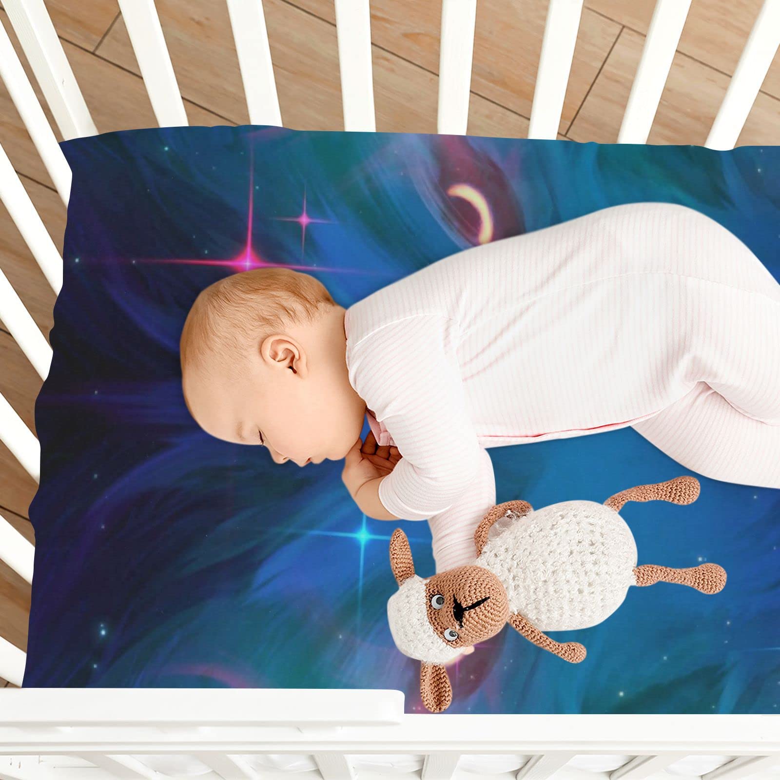 Spannbettlaken für Kinderbett, Galaxie, Wolfgesicht, weich, atmungsaktiv, pflegeleicht, Spannbetttuch für Babybett und Kinderbetten