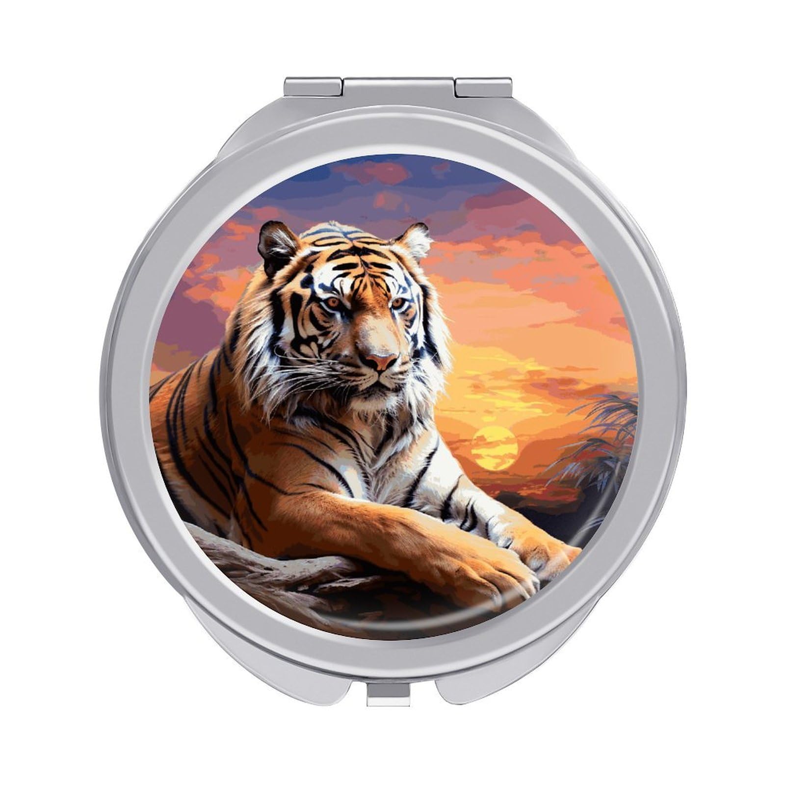 VstaDank Tiger Colorful Sunset Compact Mirror for Purses Round Fashion Travel Makeup Mirror 2X /1x Magnifying Double Sides Mini Mirrors Portable Pocket Mirrors for Handbag Purse Women Gift