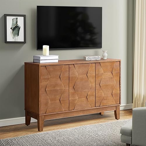 Miniatura 6 de HULALA HOME Moderno armario de cocina con diseño geométrico 3D, armario de piso independiente con 3 puertas y 2 estantes interiores ajustables para