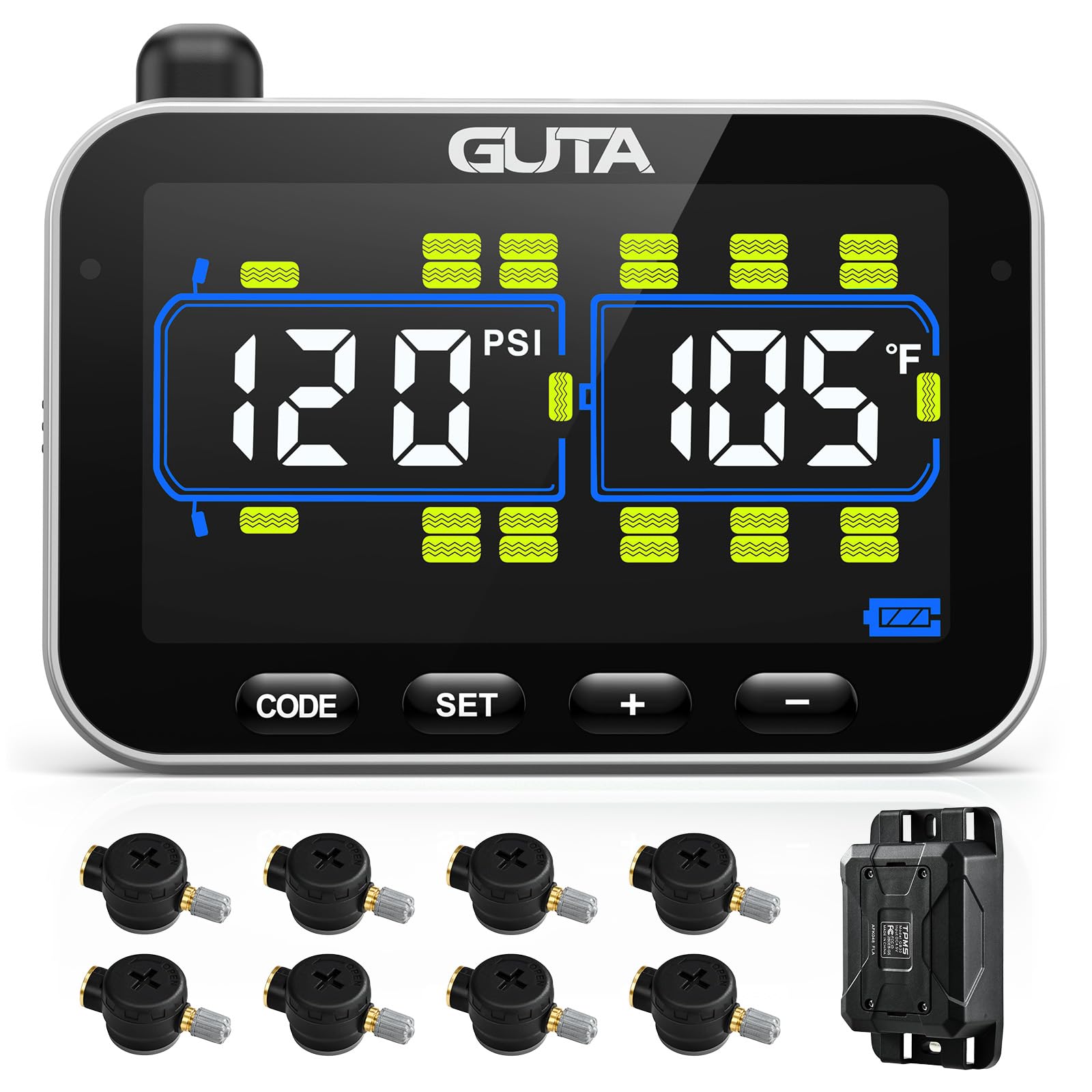 GUTA GT20 RV Tire Pressure Monitoring System, 8 Flow-Through Sensors