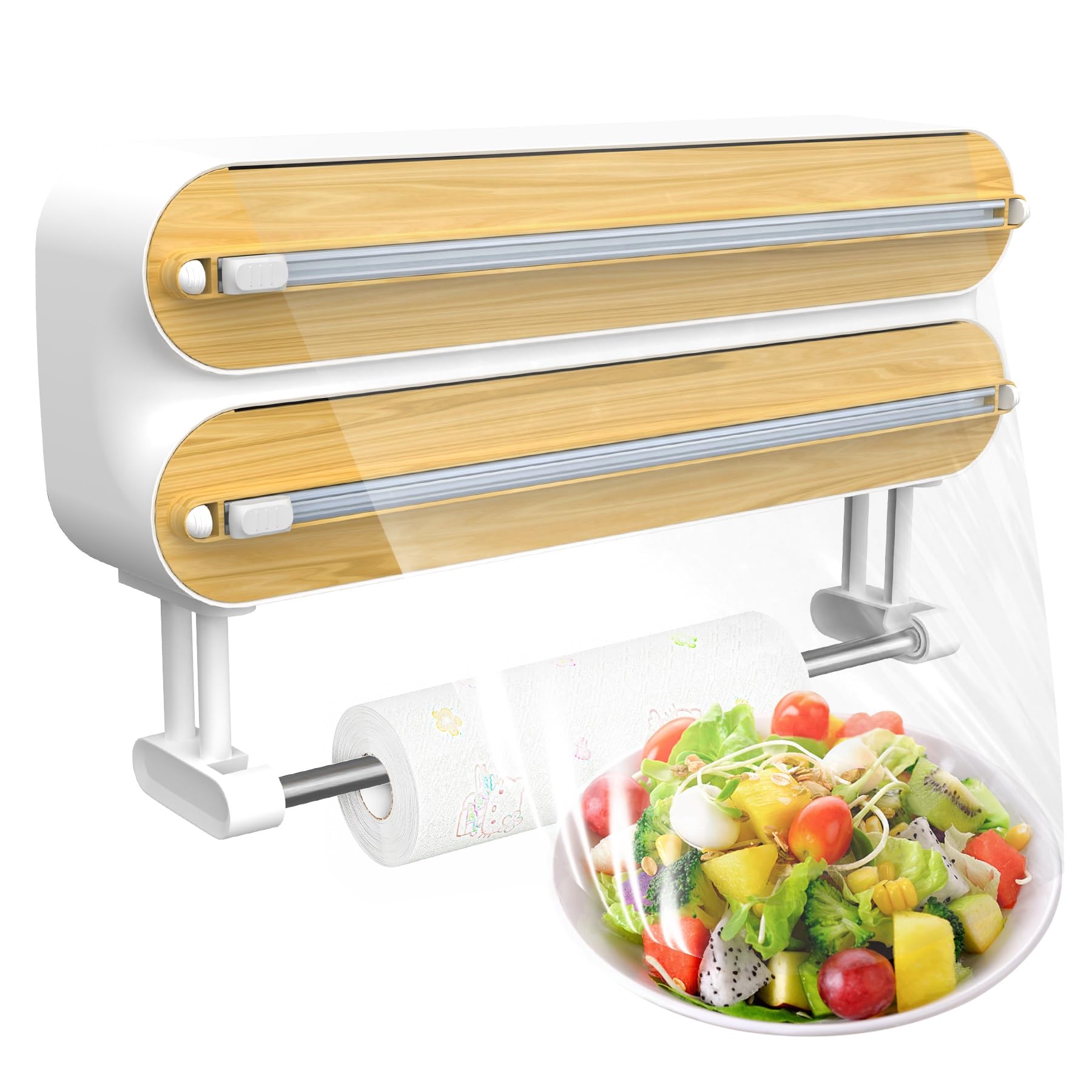 Kitchen Wrap Dispenser with Cutters Organize Aluminum Foil Plastic Wrap Wax