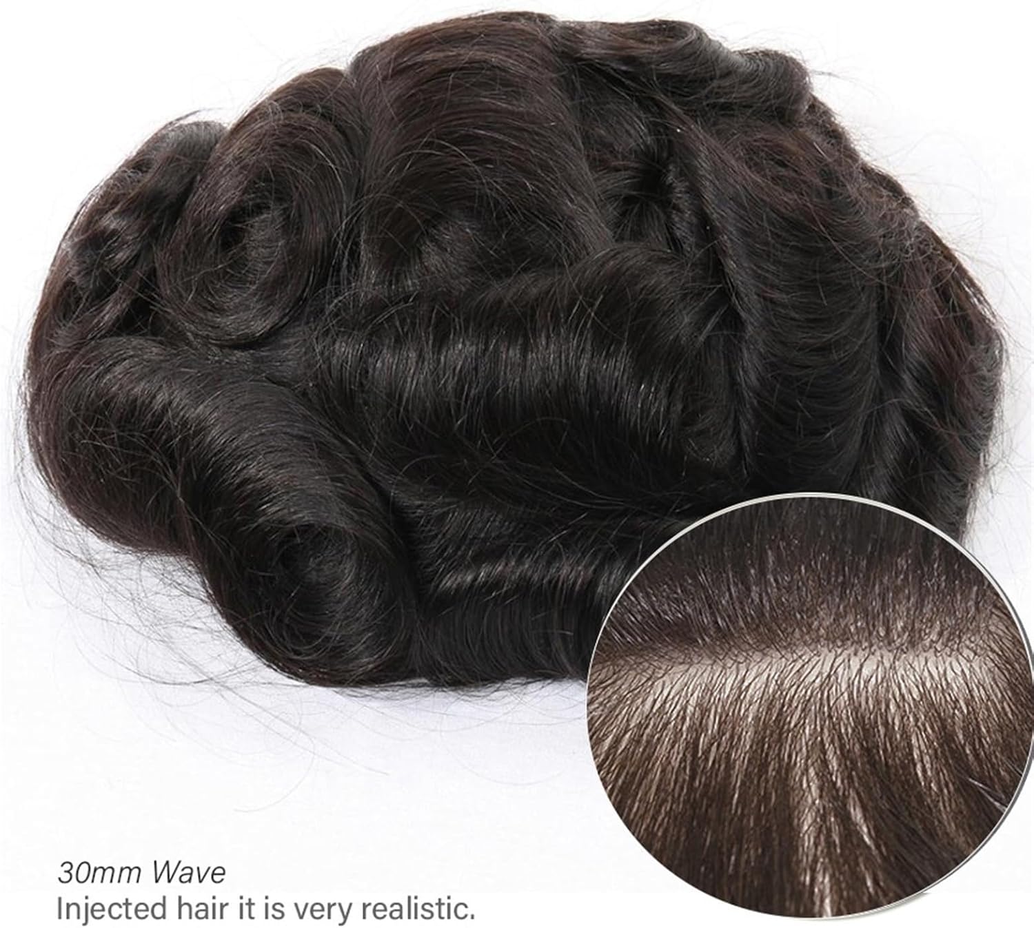 メンズウィッグ 0.10-0.12 厚さ注入 PU スキンメンズかつらインド人毛男性毛細血管プロテーゼ中密度波男性の毛髪交換システム