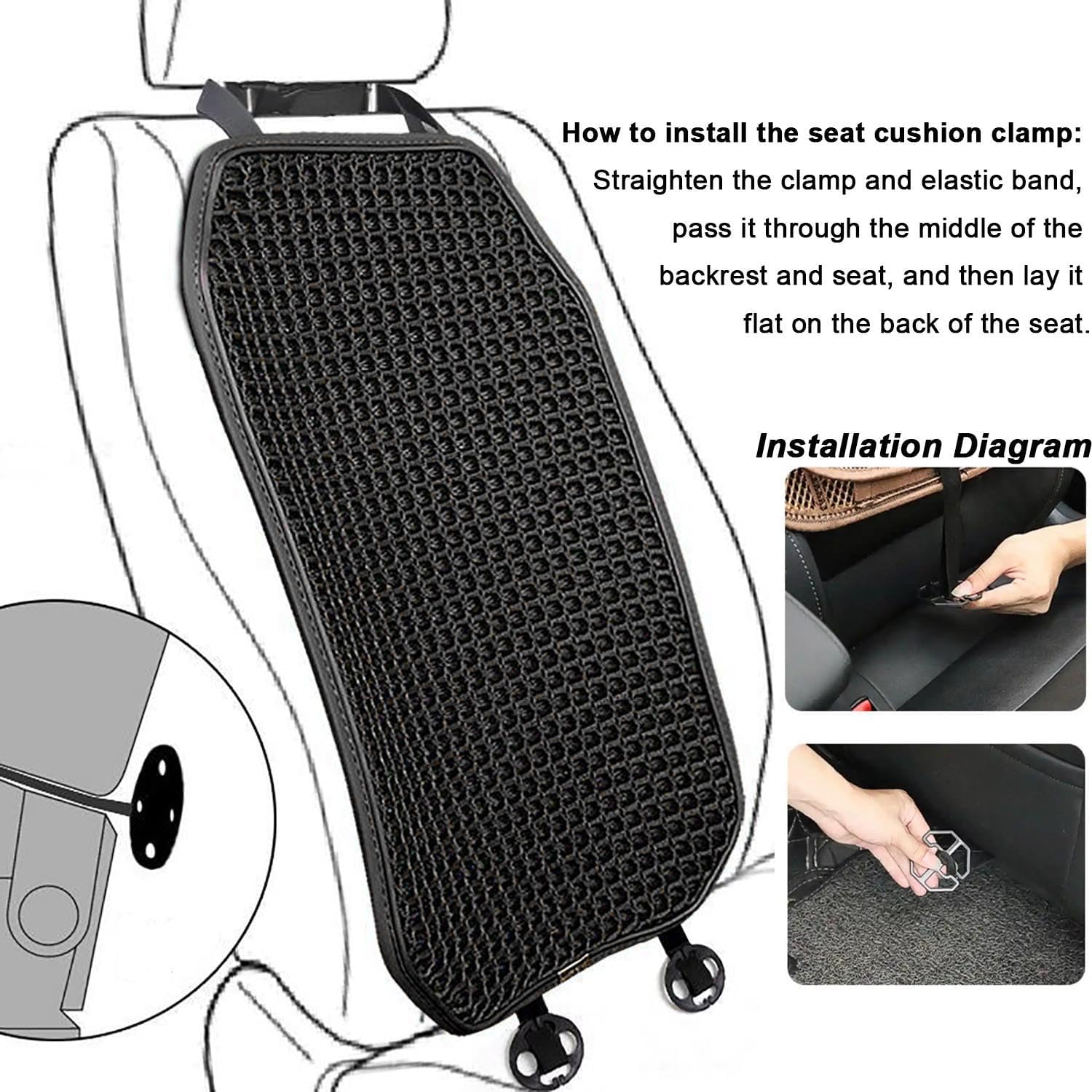 Cooling&Breathable 3D Air Mesh Car Seat Cushion for Summer, Universal Ventilated Comfortable Seat Pad, Suitable for Sedans,Vans,Pickup,Trucks,Suvs (Black-1PcsBackCushion+1PcsSeatPad)