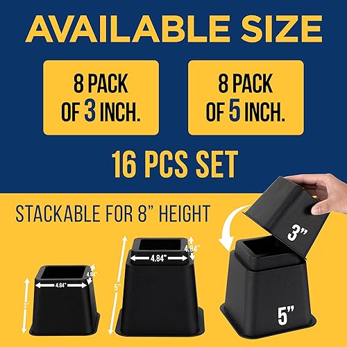 Miniatura 3 de Lifemaster Juego de elevadores para muebles, 16 piezas, diseño antideslizante, para patas de muebles, se adapta a cama, silla, mesa, sofá,