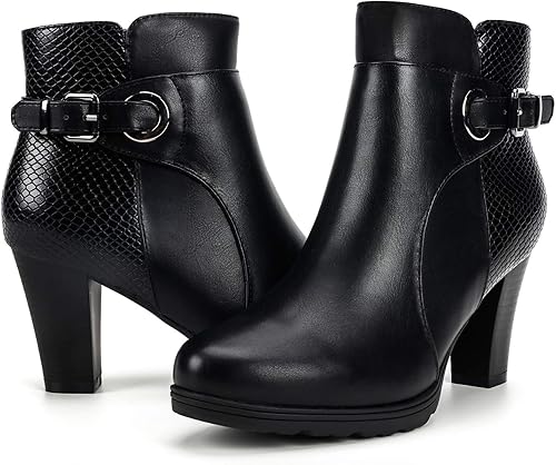 mysoft - Botines de tacón grueso con cremallera para mujer, altura hasta el tobillo, con correa en el tobillo