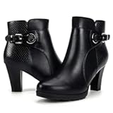 Women&apos;s Zipper Booties Chunky Stacked Heel Ankle Boots Buckle Strap Ankle