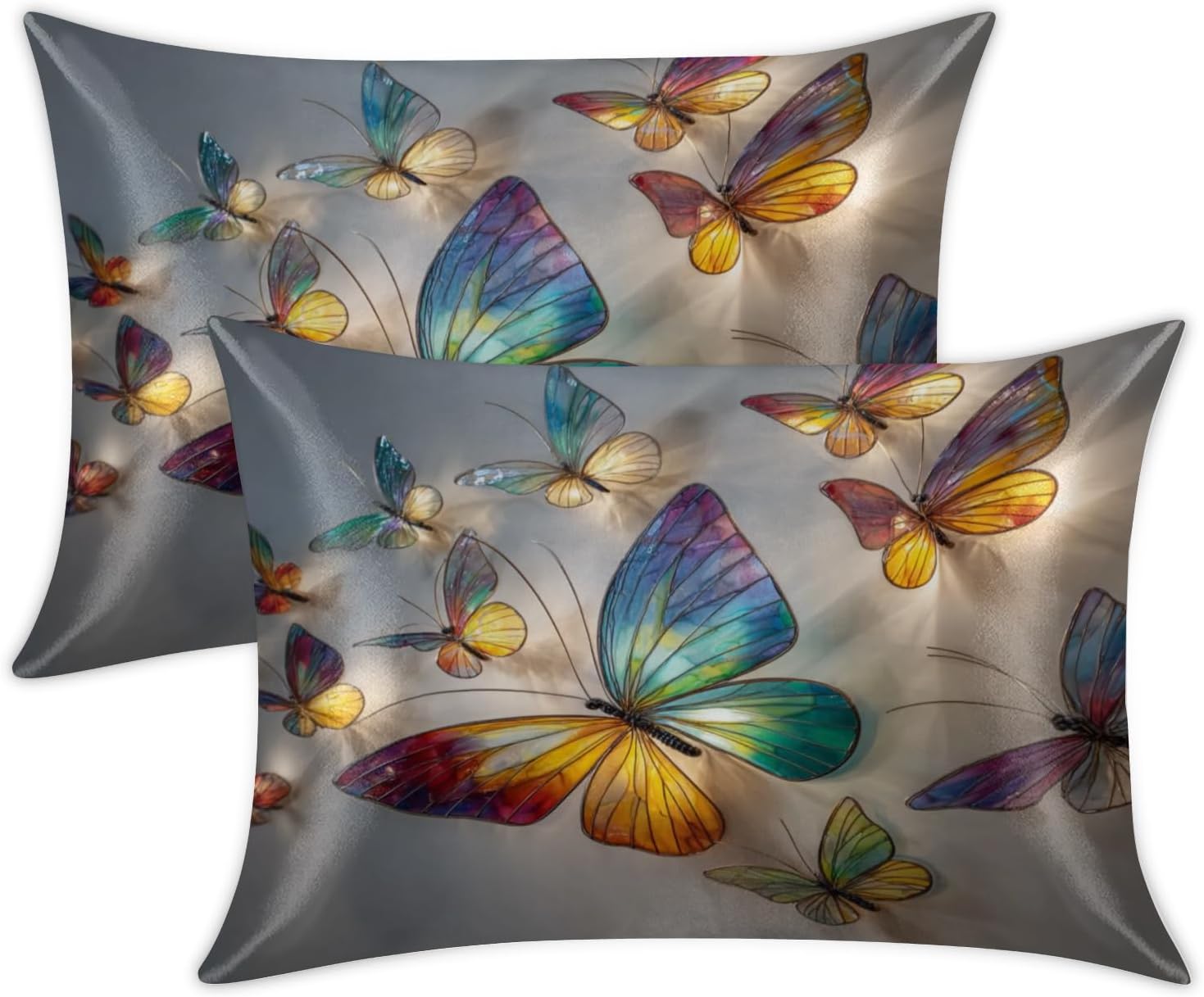 Glowing Rainbow Butterflies Print Pillow Cases of 2 20"×26"