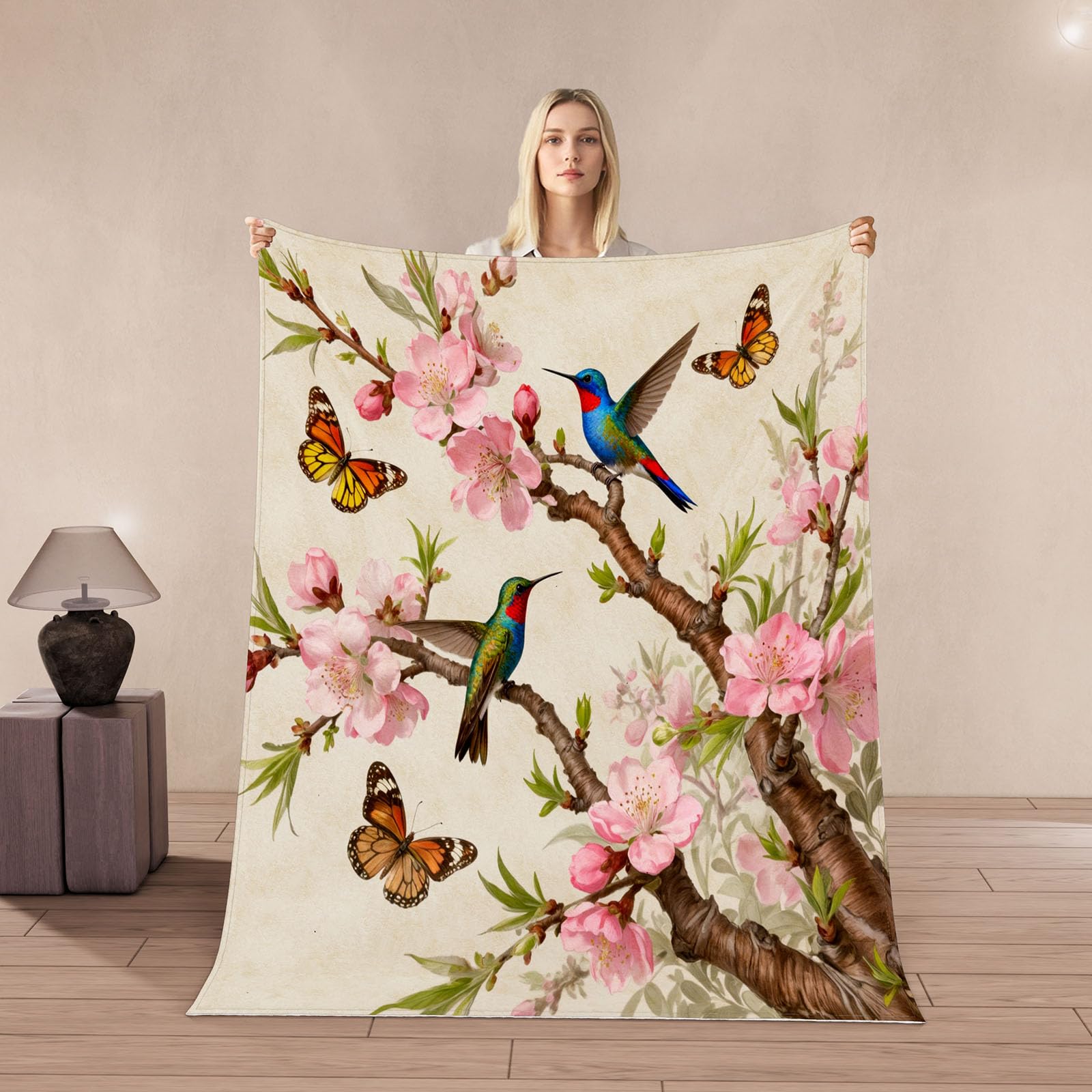 Plaid Colibri 3D Couverture Douce pour Soirée Cocooning Canapé et Douillette Nuit de Sommeil