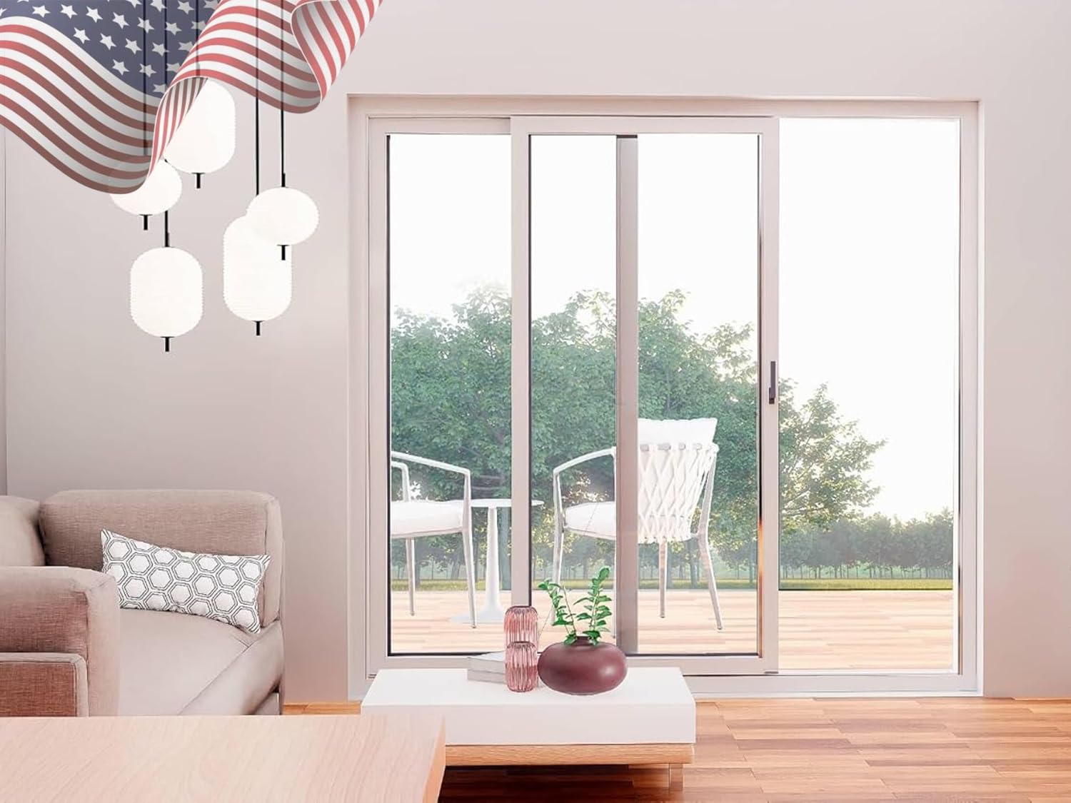 VDOMDOORS Patio Exterior Metal-Plastic Sliding Doors/Patio 8166 White Silk 64" x 80" Left Active Door/Tempered Clear Glass Bypass Door