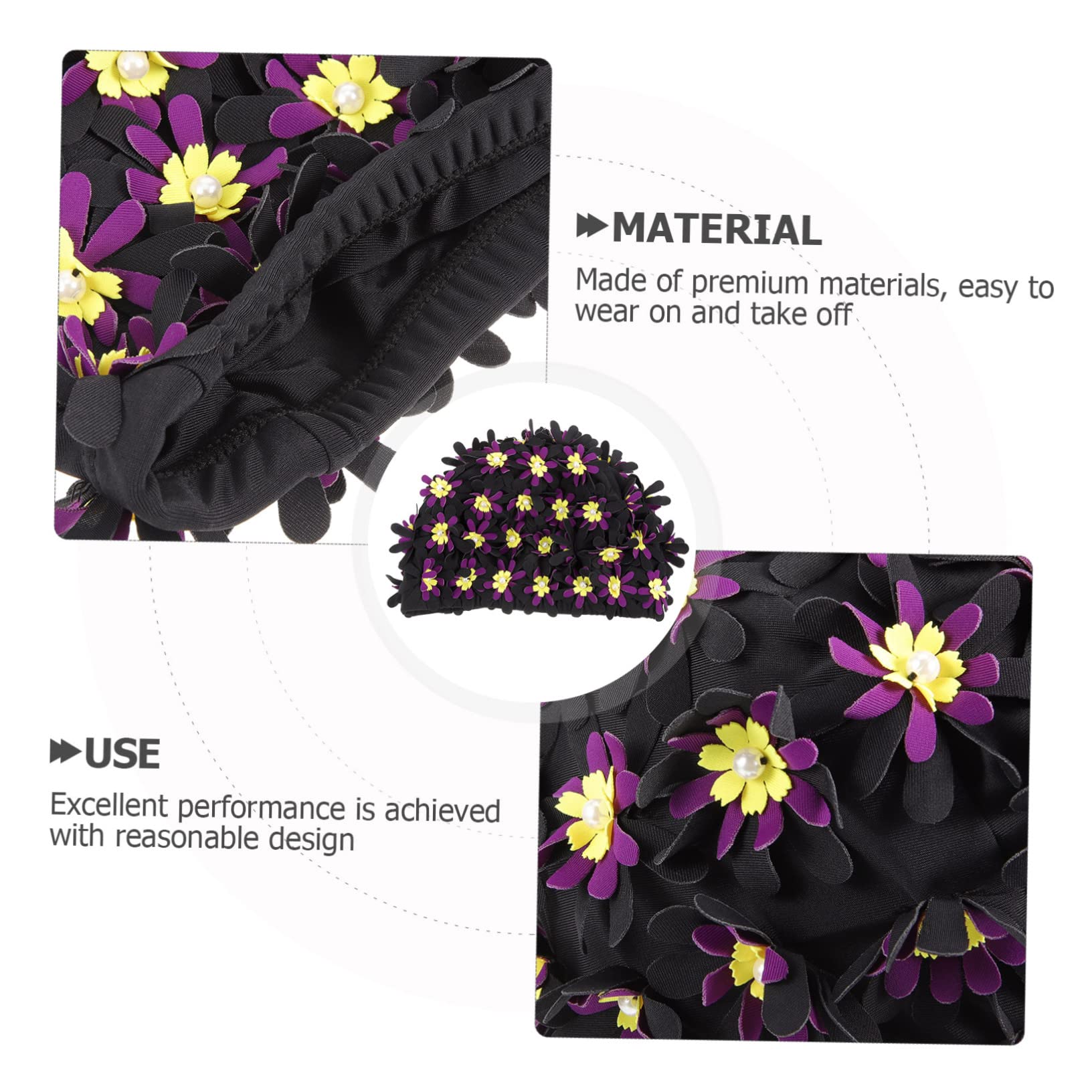 BESPORTBLE Gorro De Baño De Flores Gorro De Baño De Tela para Mujer y Adulto Gorro De Ducha Gorro De Baño Soul Cap Sombrero con Visera Cinturón De Natación para Adultos Poliéster