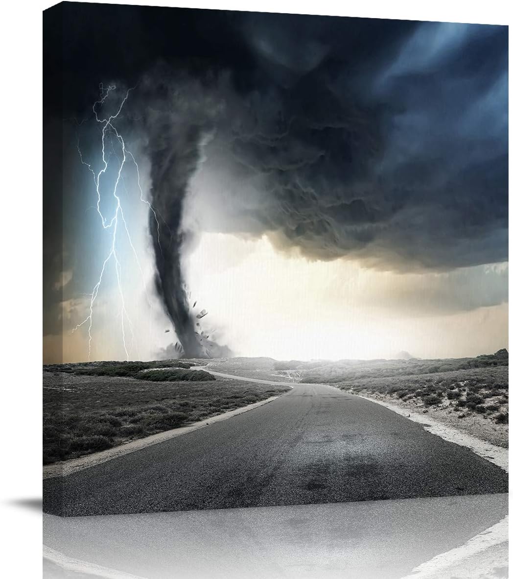 Square Wall Art Paintings Canvas Tornado and Lightning Giclee Artwork Modern Prints Pictures for Bedroom Living Room Home Decor,Wooden Frame,Ready to Hang,12x12inch,Nature