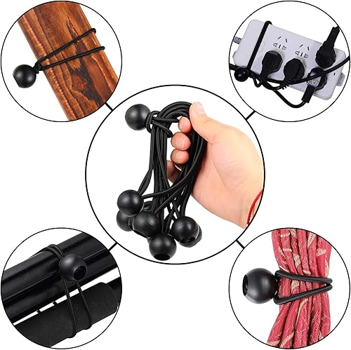 Miniatura 3 de Cuerdas elásticas de bola de 4 pulgadas, 6 pulgadas y 9 pulgadas, 30 correas de amarre, correas elásticas negras para asegurar artículos del hogar,