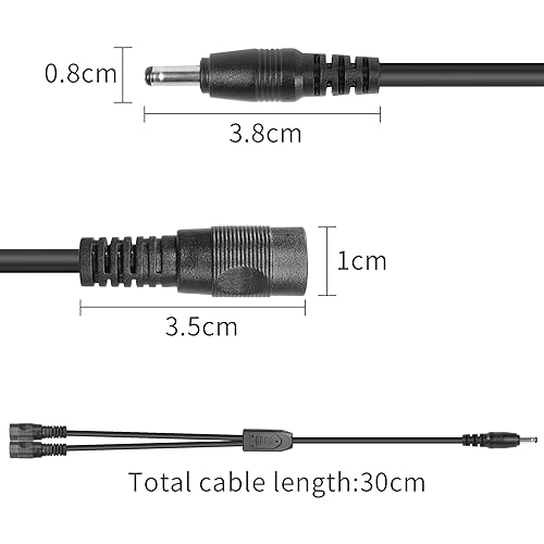 Miniatura 8 de YACSEJAO 2 cables divisor en Y de 12 V CC de 1 pie de CC de 0.138 in x 0.053 in, 1 cable adaptador macho a 2 hembras para cámara de seguridad CCTV,