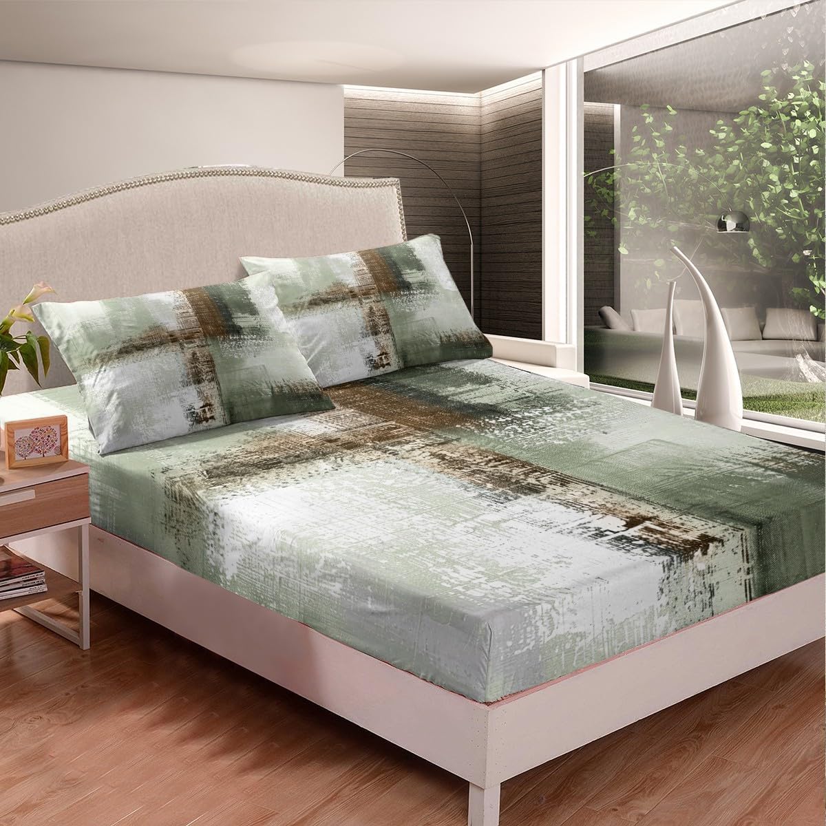 Erosebridal Brown Gradient Bed Sheets Orange Grunge Fitted Sheet Full Size, Grey Watercolor Tie Dye Sheets Aesthetic Graffiti Bedding, Gray Graffiti Hippie Bed Cover Decoratives 3pcs Cozy Soft