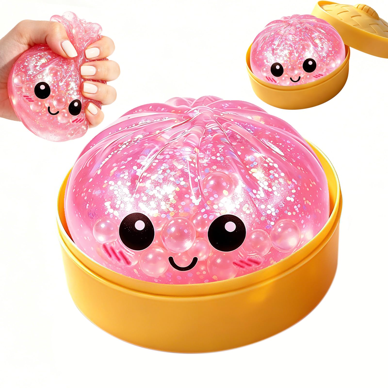 Photo 1 of [USED] 2026 New Glitter Dumpling Squishy Box, Stress Relief, Soft Squeeze Decompression Dough, Glitter Dumpling Squishy for Stress Relief (Pink, 1PCS)