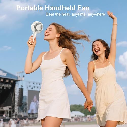 Miniatura 5 de Ventilador de mano portátil, ventilador personal USB recargable, funciona con pilas, tiempo de enfriamiento de 10 horas, diseño pequeño con base