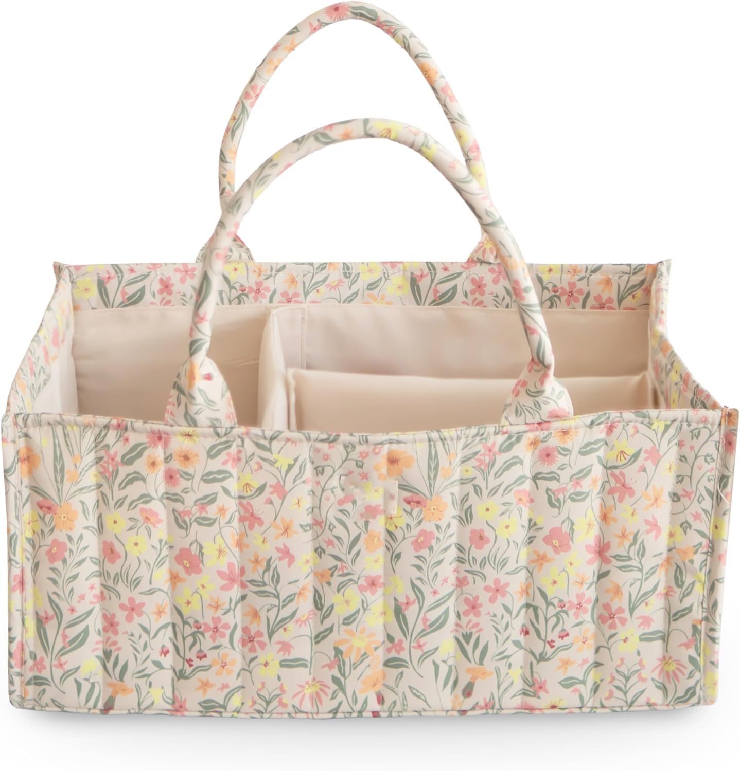 Hiphiprun Baby Diaper Caddy | Newborn Essentials Organizer for Diaper Changing Station (Pasetl Blooms)