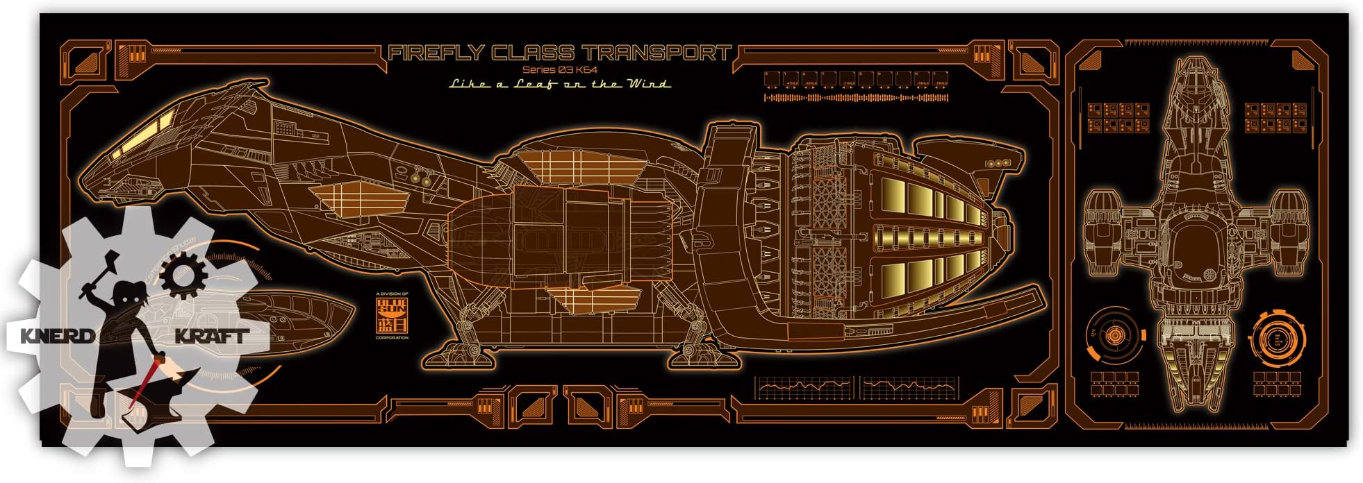 Firefly (Serenity) Class Transport Schematics Print - 36x11.75
